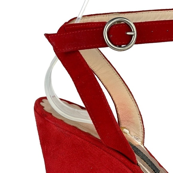 MARC JACOBS PEEP TOE FLOWER EMBELLISHED SUEDE WEDGE SANDAL HEELS - Picture 13 of 14